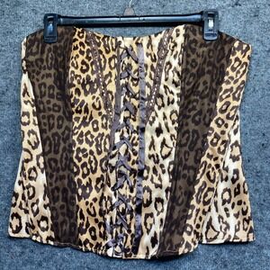Cotton Express Leopard Print Corset Top Zip Back Brown Black Women 1X